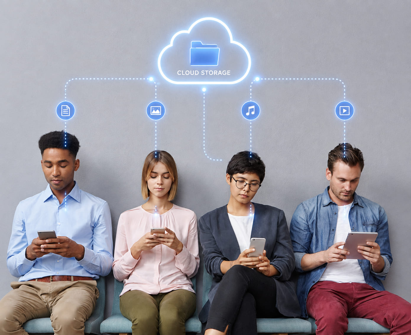 Group of people using devices